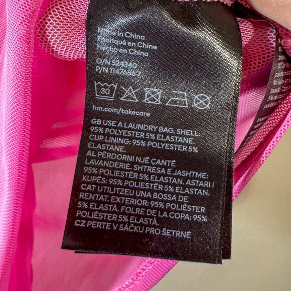 H&M Divided Mesh Corset-Style Neon Pink Ruched Bustier Blouse Y2K Barbiecore S - Picture 4 of 5